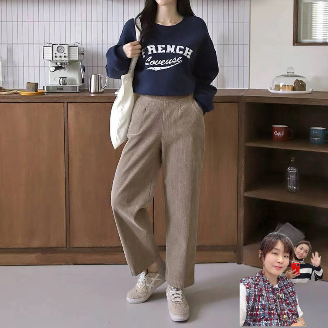SF月花洞韩国正品#352冬季灯芯绒9分宽松直筒裤显瘦百搭(S92cm)