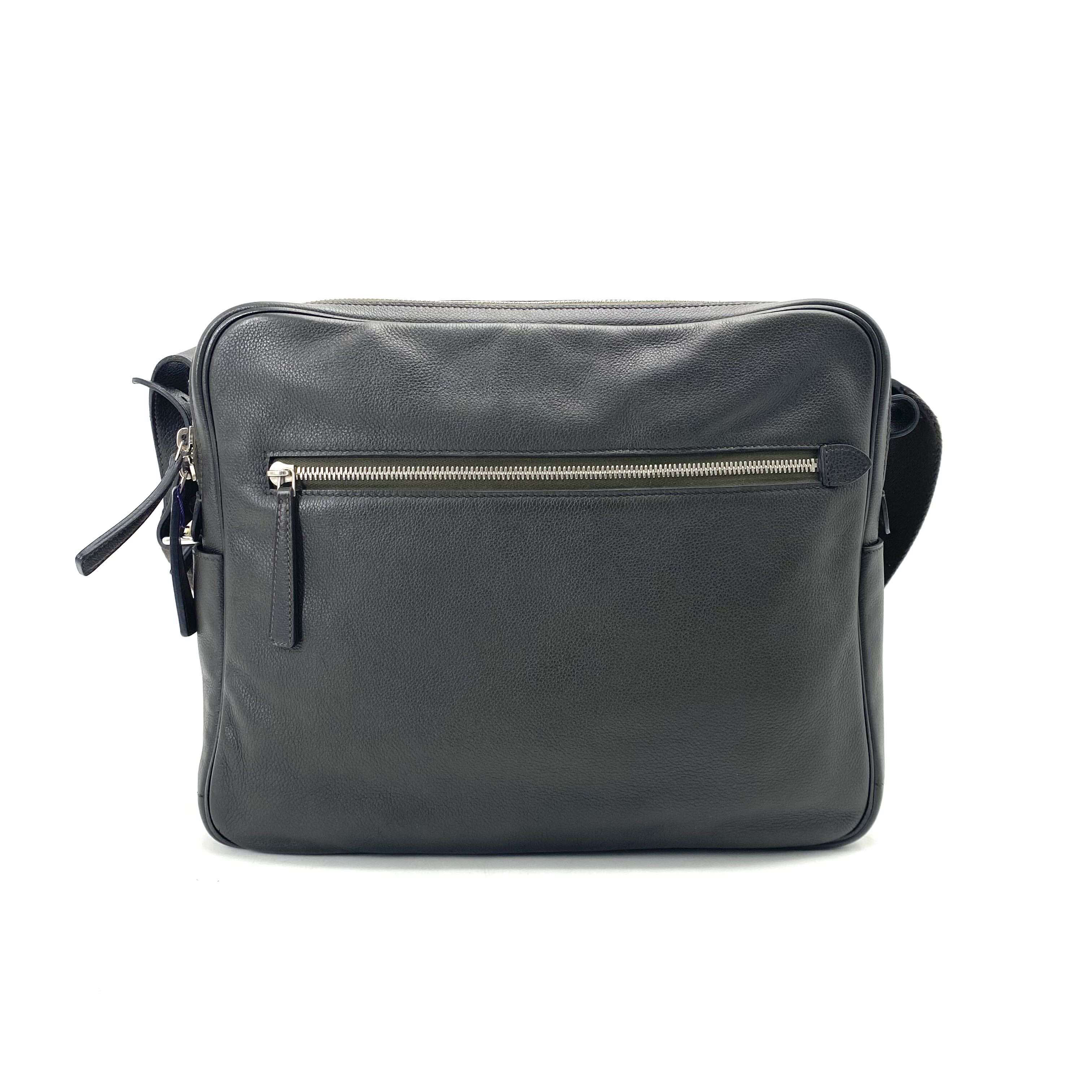 95新 Hermes/爱马仕 黑灰色全皮记者包 尺寸34/28 爱马仕男包