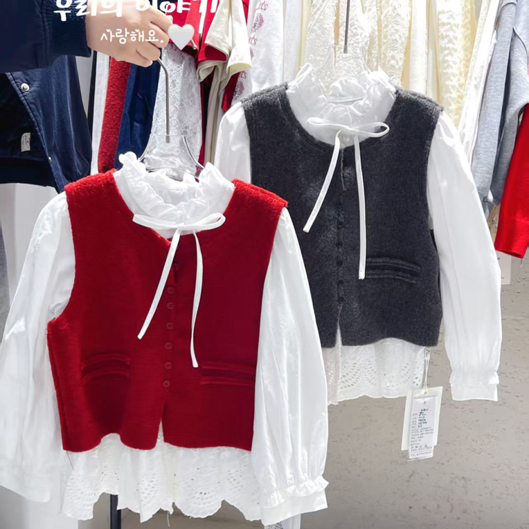 9123童装花边衬衫两件套