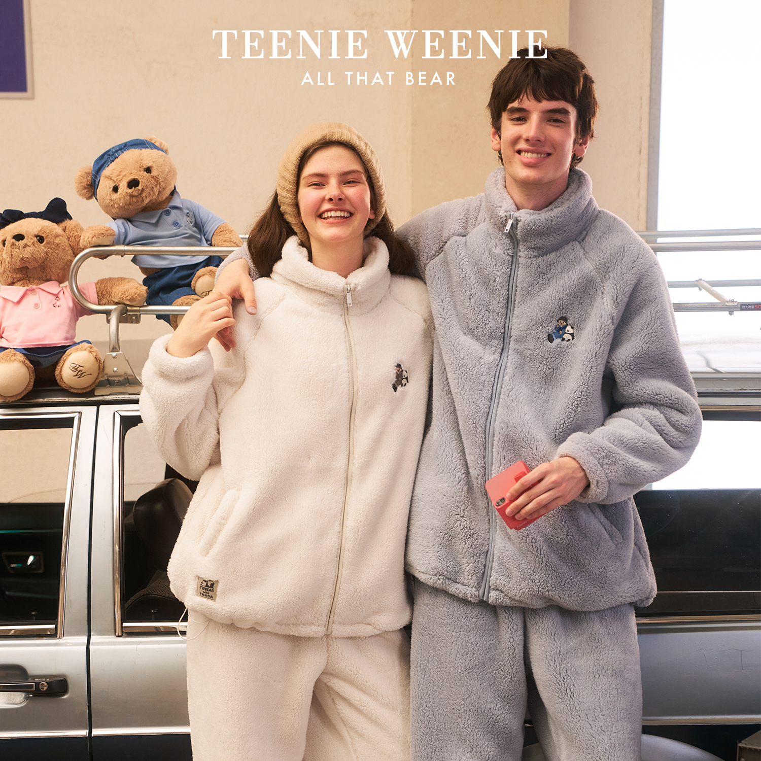 Teenie Weenie闲日柔彩 秋冬保暖家居服可外穿修身加厚睡衣套装