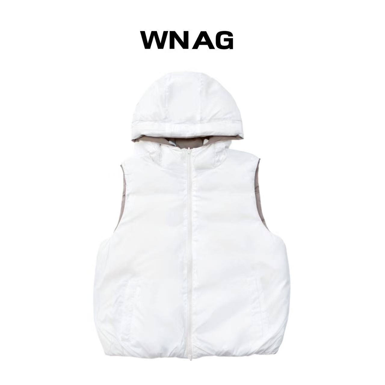 WNAG女免烫连帽常规款纯色潮流运动马夹宽松型冬季秋冬