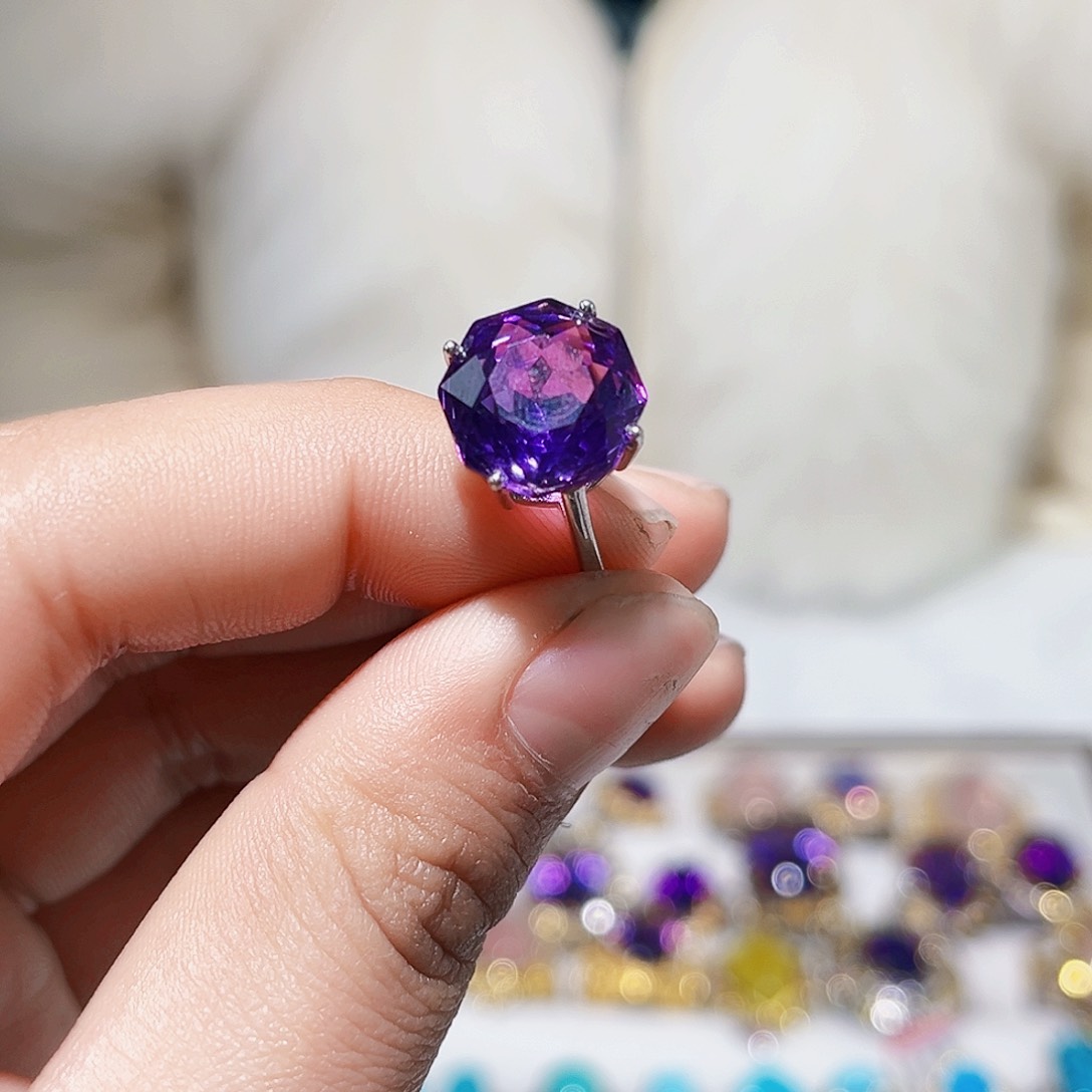 水晶戒指银S925镶嵌天然