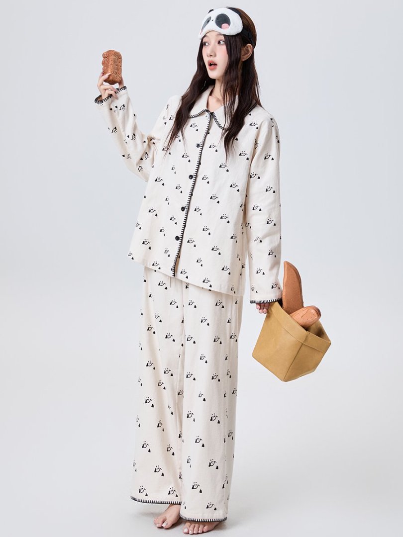 【熊猫嘭嘭】长袖长裤 新款潮牌可外微磨毛棉质居家睡衣服套装
