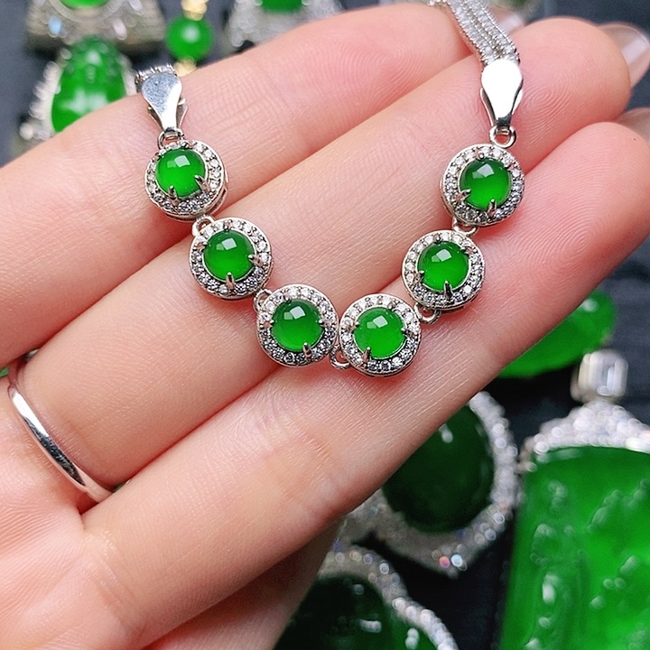 翡翠手链银S925镶嵌手链