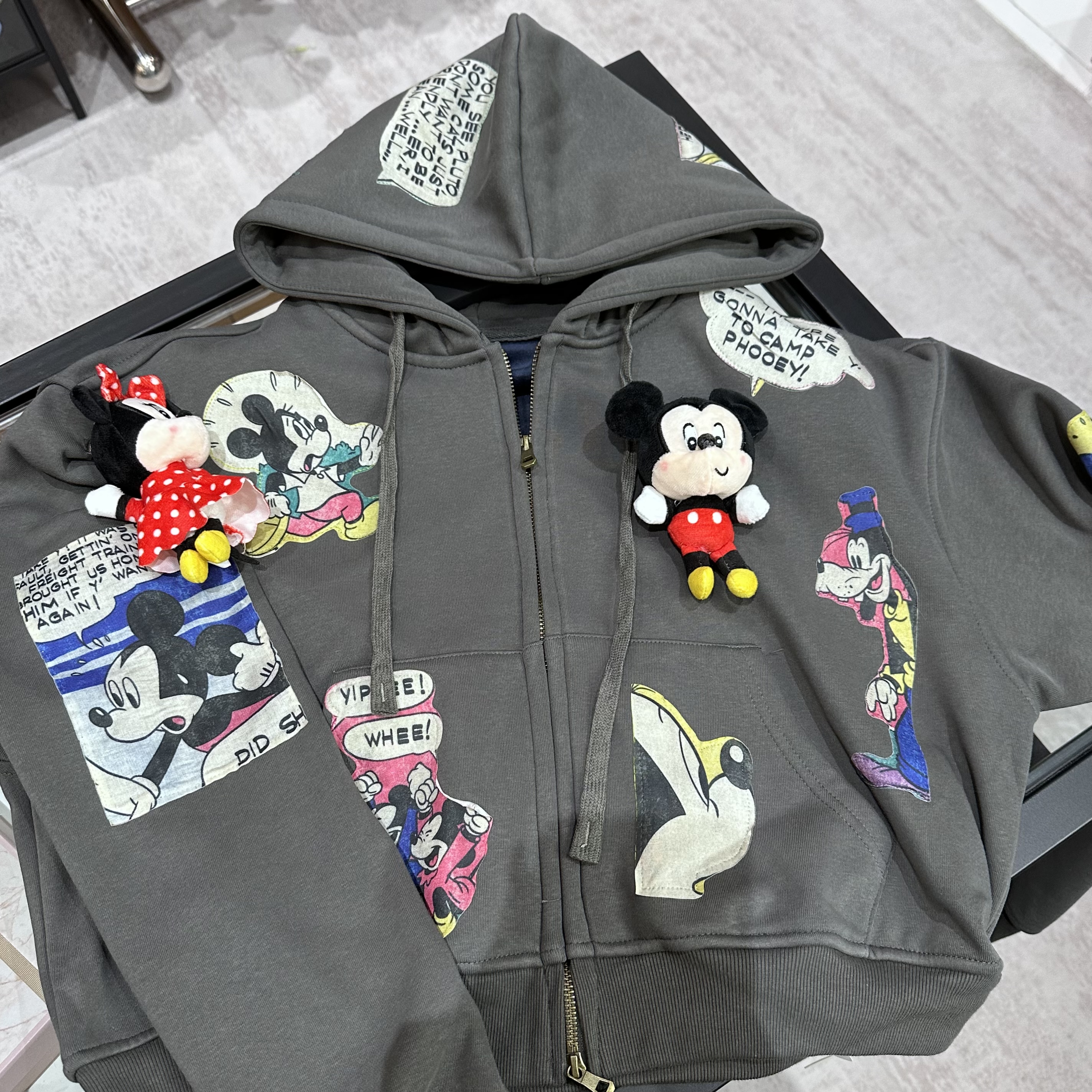 FOG（037）时尚可爱米奇拼接连帽拉链加厚外套 4N310W882