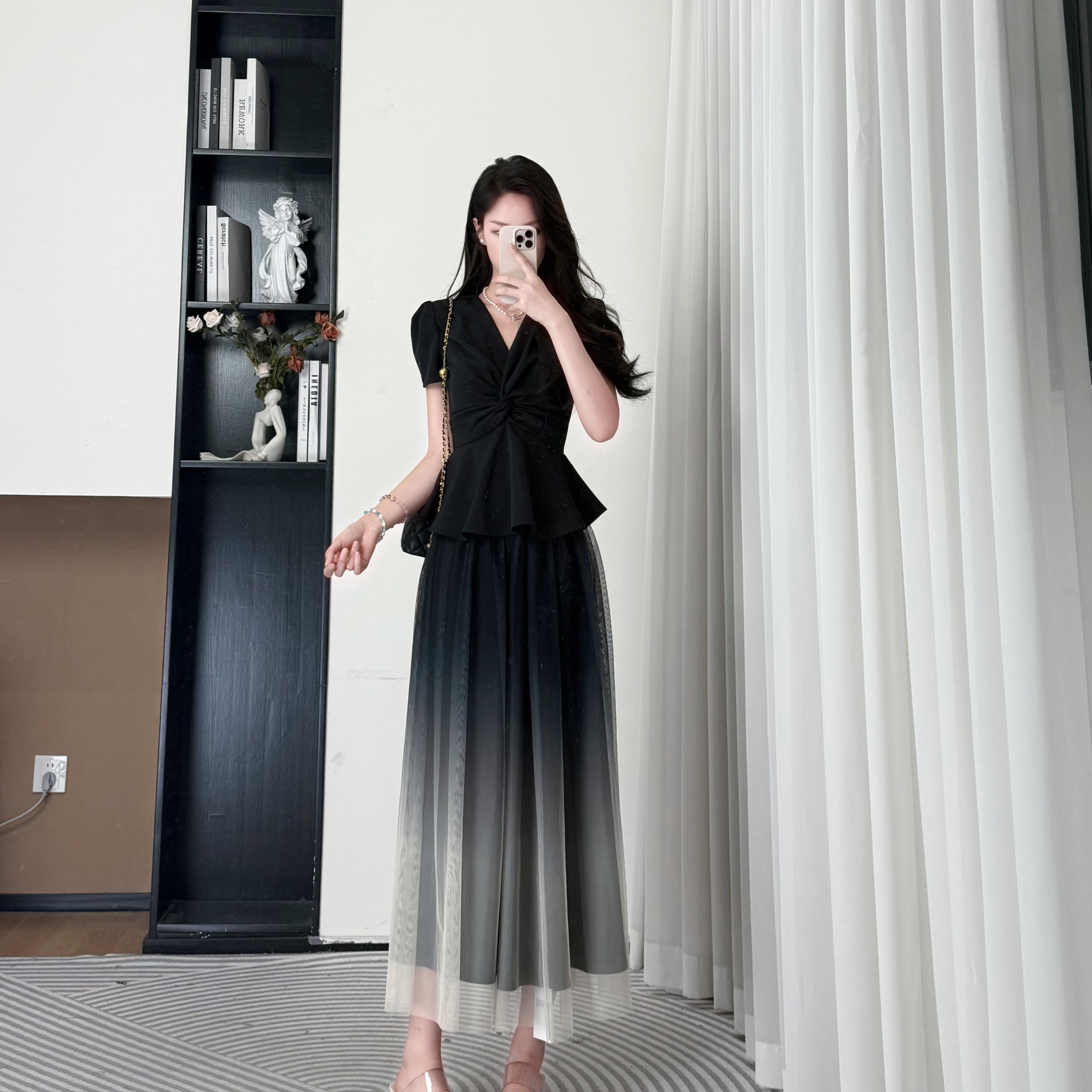 拉夏贝尔/25夏季新款法式时尚气质百搭短袖上衣+半身裙 10411 KCK