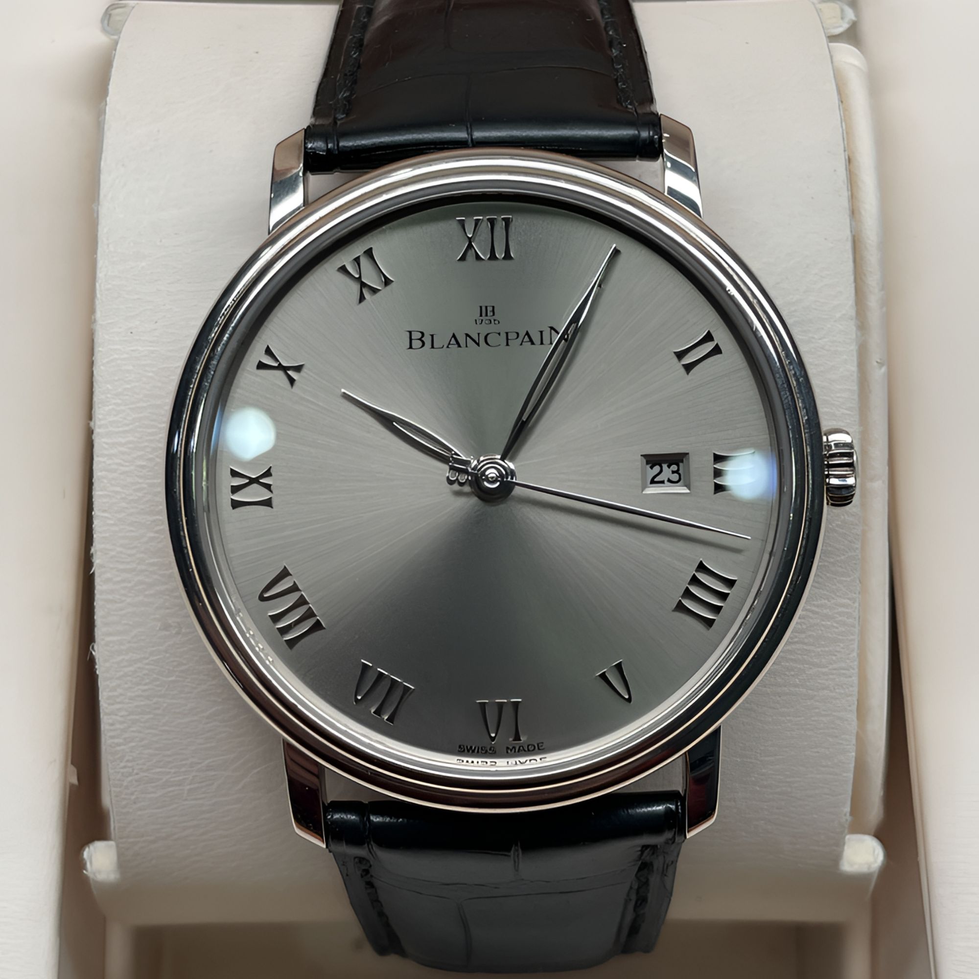 95新 宝珀 18k白金6651/40mm/折叠扣/22年的单表/附件丢失有图