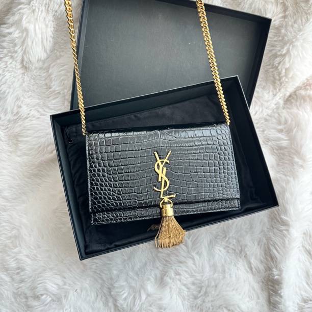 95新 YSL/圣罗兰 闲置 ysl黑金牛压鳄纹小号kate /jm 