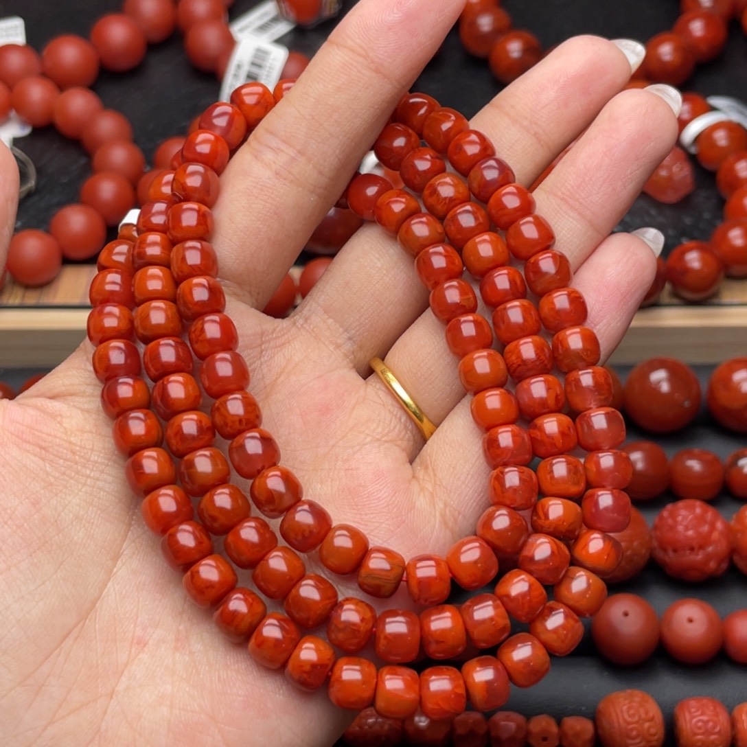 南红玛瑙未镶嵌手串Y7mm收藏满肉妖孽牛血火焰老型108