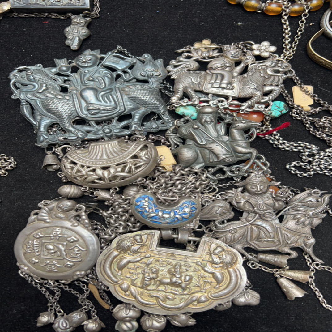 各式银锁，烧蓝银锁，民俗产品