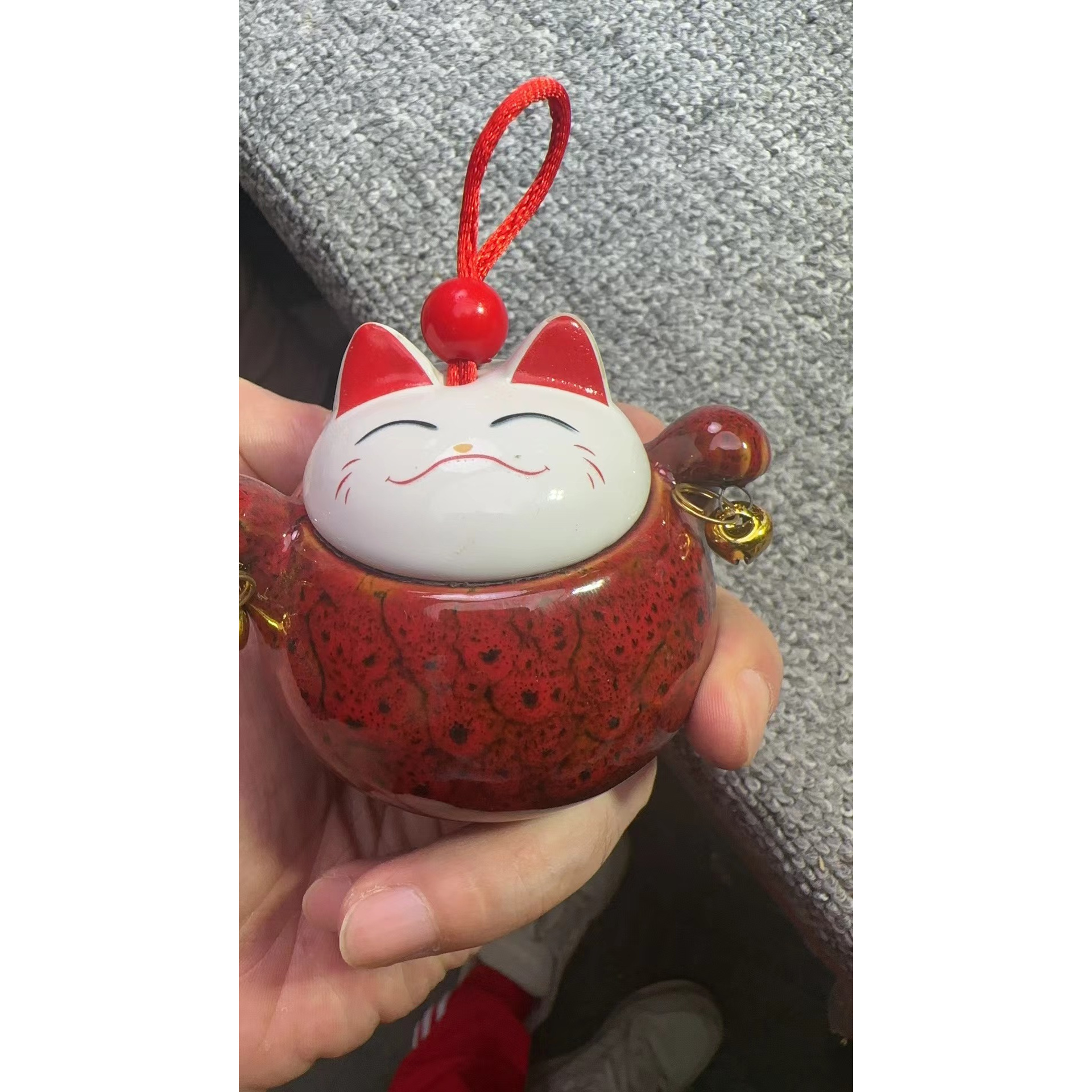 窑变招财铃铛猫茶叶罐024