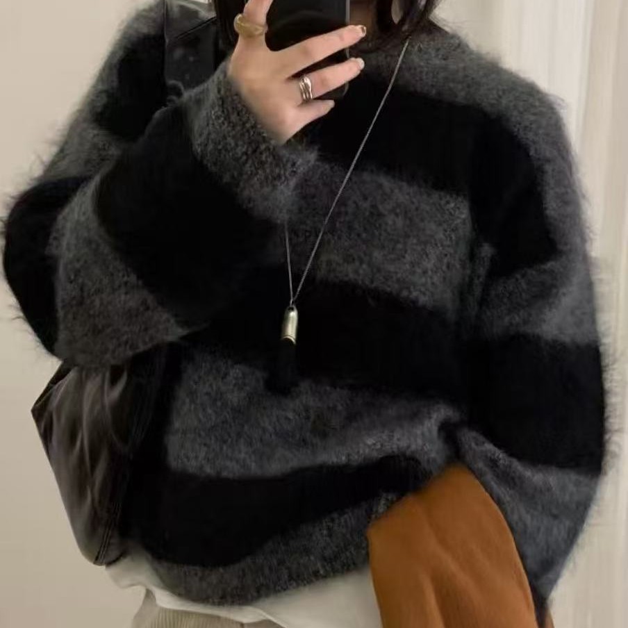 P&C studio “潘潘私服”高端系列100绵羊毛拉绒条纹羊毛衫