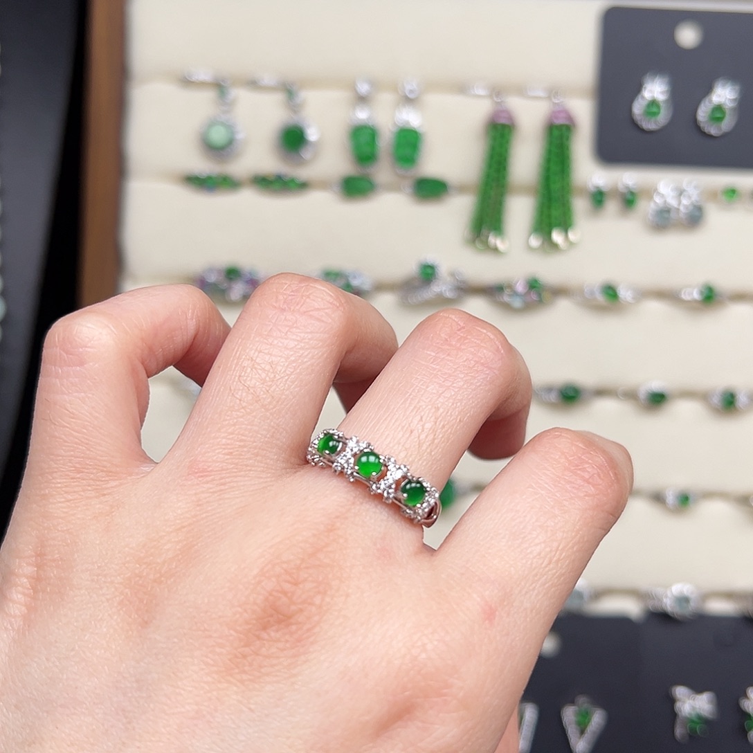 翡翠银S925镶嵌戒指天然