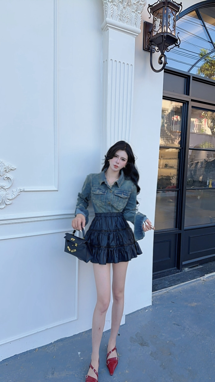 大气元（半身裙）新品百搭镂空皮裙