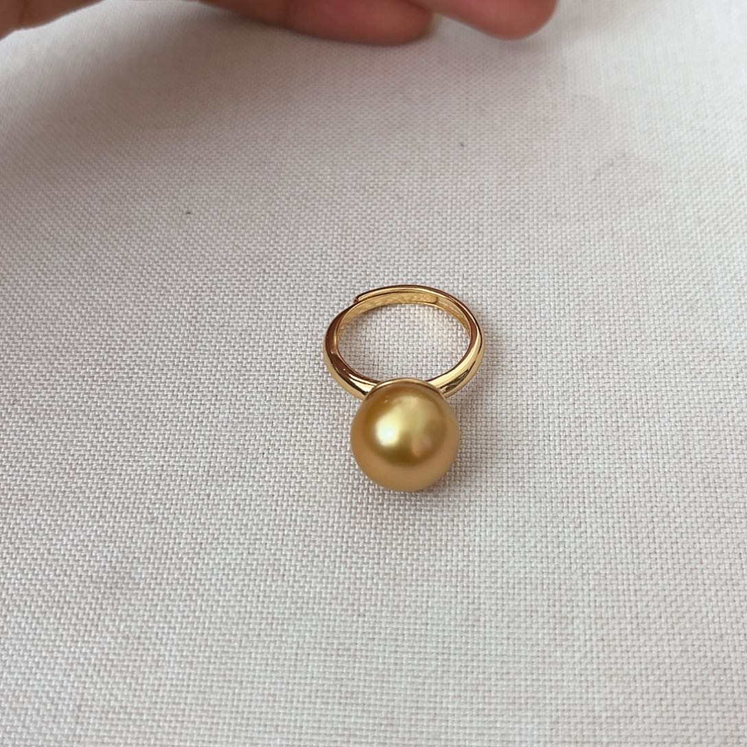 海水珍珠戒指银S925镶嵌浓金12-13