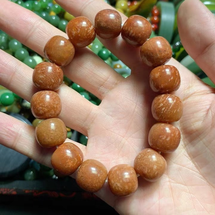 天然岫玉辽阳红卡15老型珠手串颗颗精选盘玩盘透