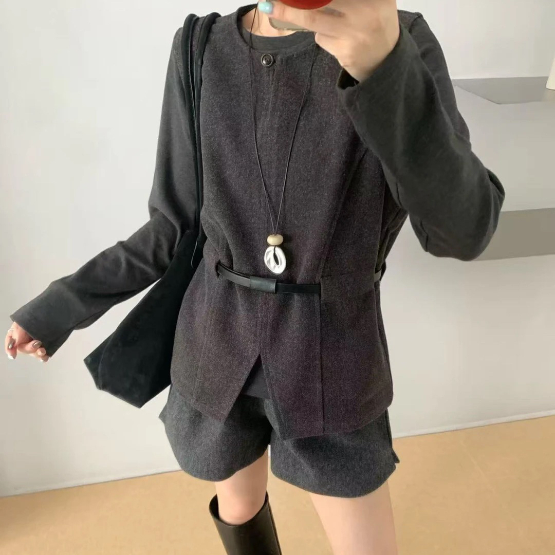 （衣长62）8602韩系外套上衣宽松显瘦无袖马甲+打底衫套装