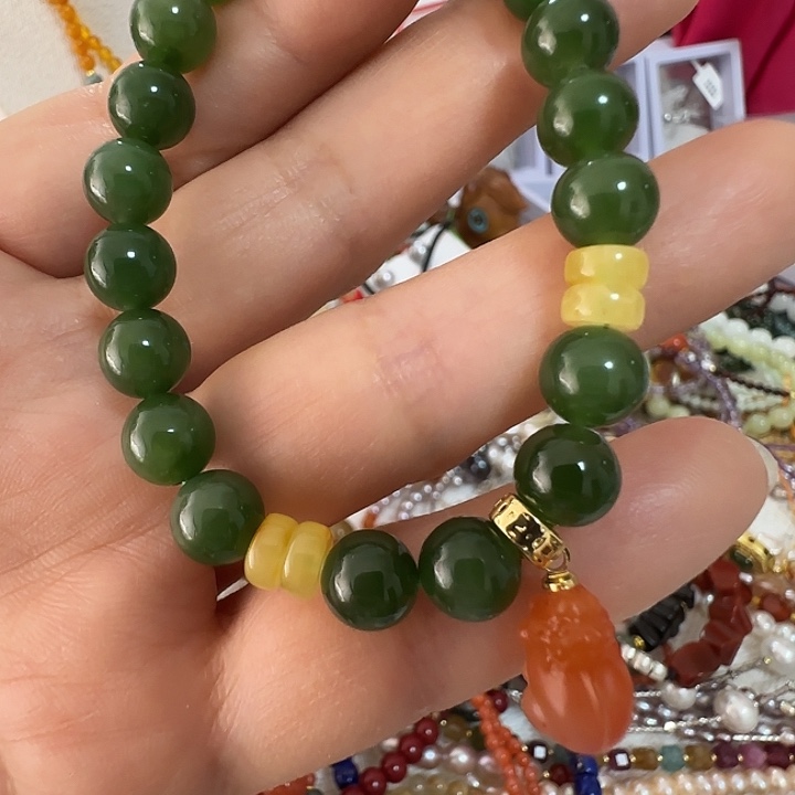 小***猫和田玉（碧玉）未镶嵌手链卡8左右冰透国风设计天然结构