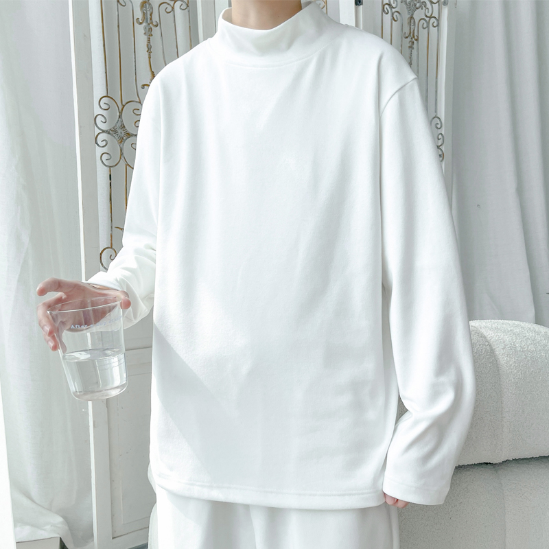 休闲纯色T恤德绒打底男拼接长袖中长款春秋圆领百搭学院风HT24922