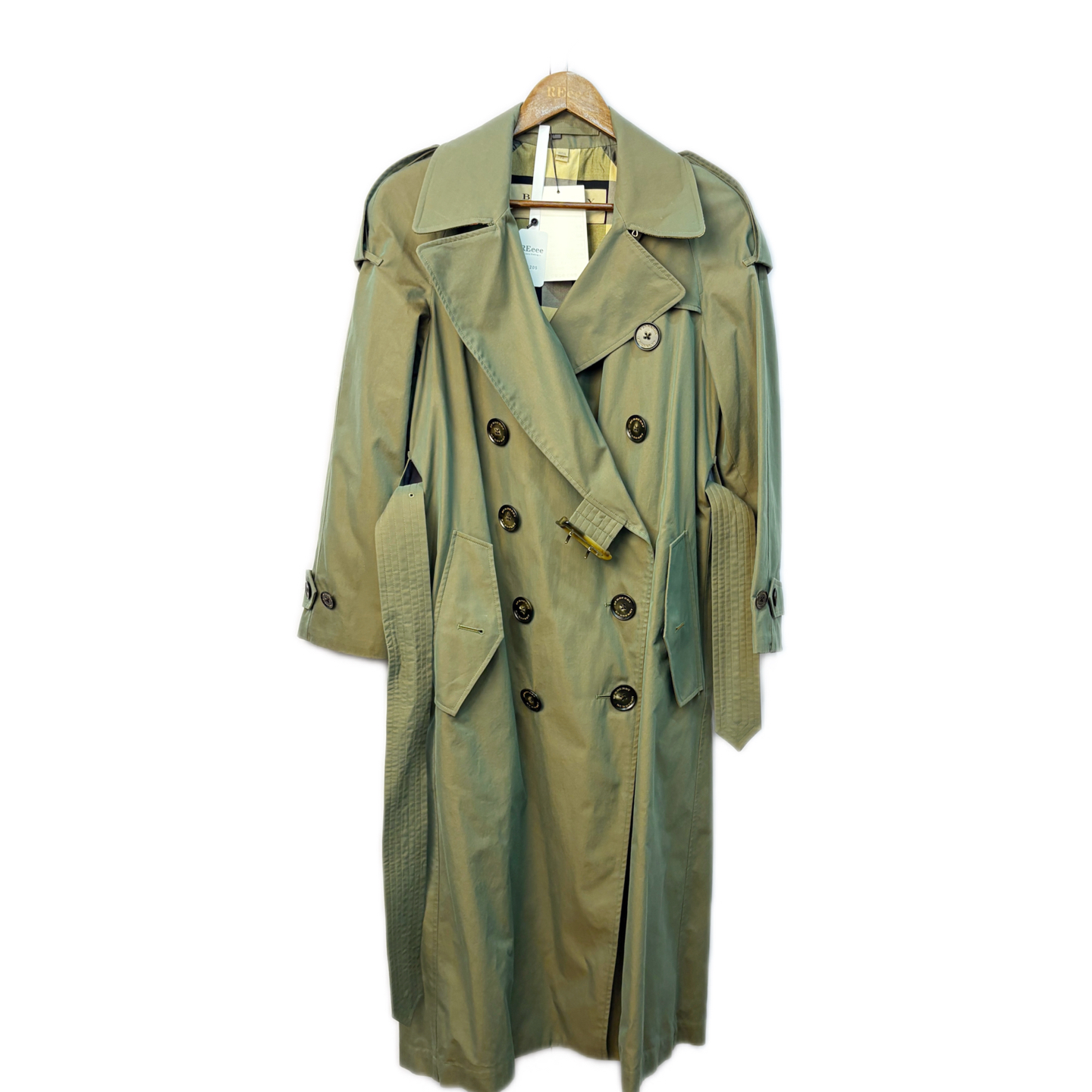 99新 BURBERRY/博柏利  02205 博柏利军绿色纯色风衣 uk4码 99新