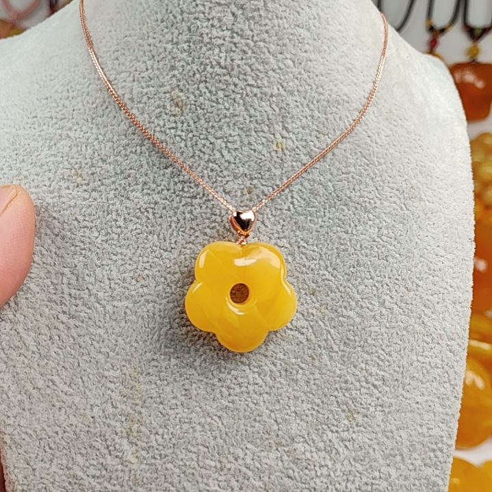 蜜蜡吊坠(赠链)银S925镀金镶嵌