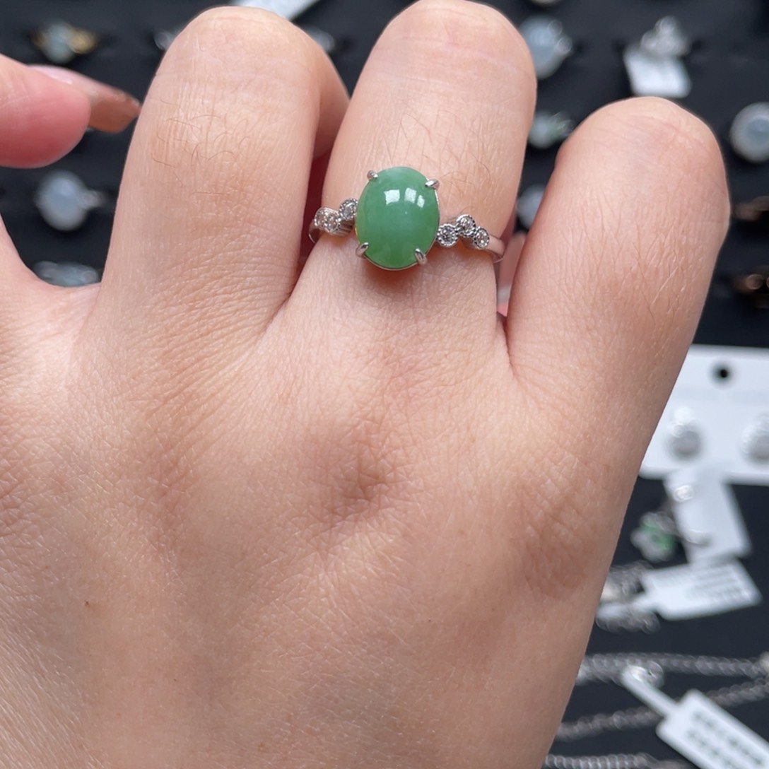 翡翠戒指银S925镶嵌戒指