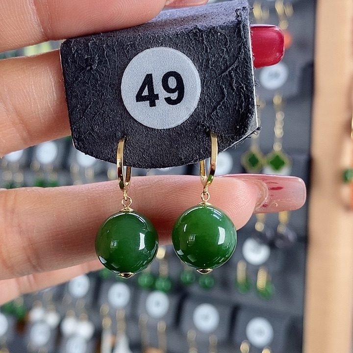 和田玉耳饰18K金镶嵌