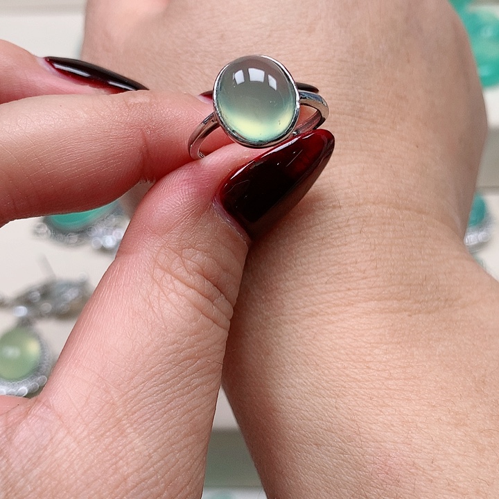 蛇纹石玉戒指银S925镶嵌