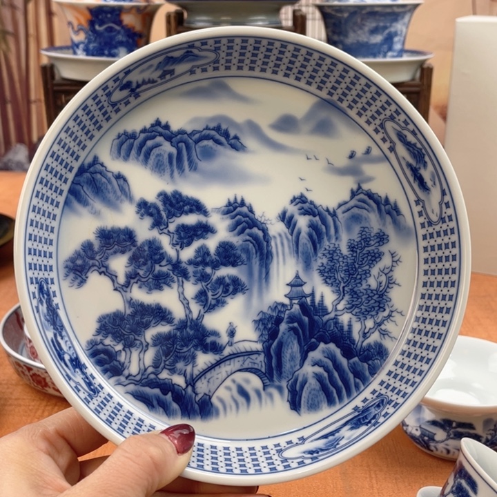 用***5摆件陶青花山水大壶承