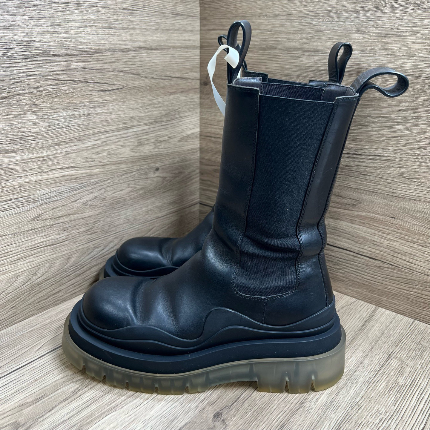 95新 BOTTEGA VENETA/葆蝶家 BV Trie Chelsea 透明底长筒靴 36码