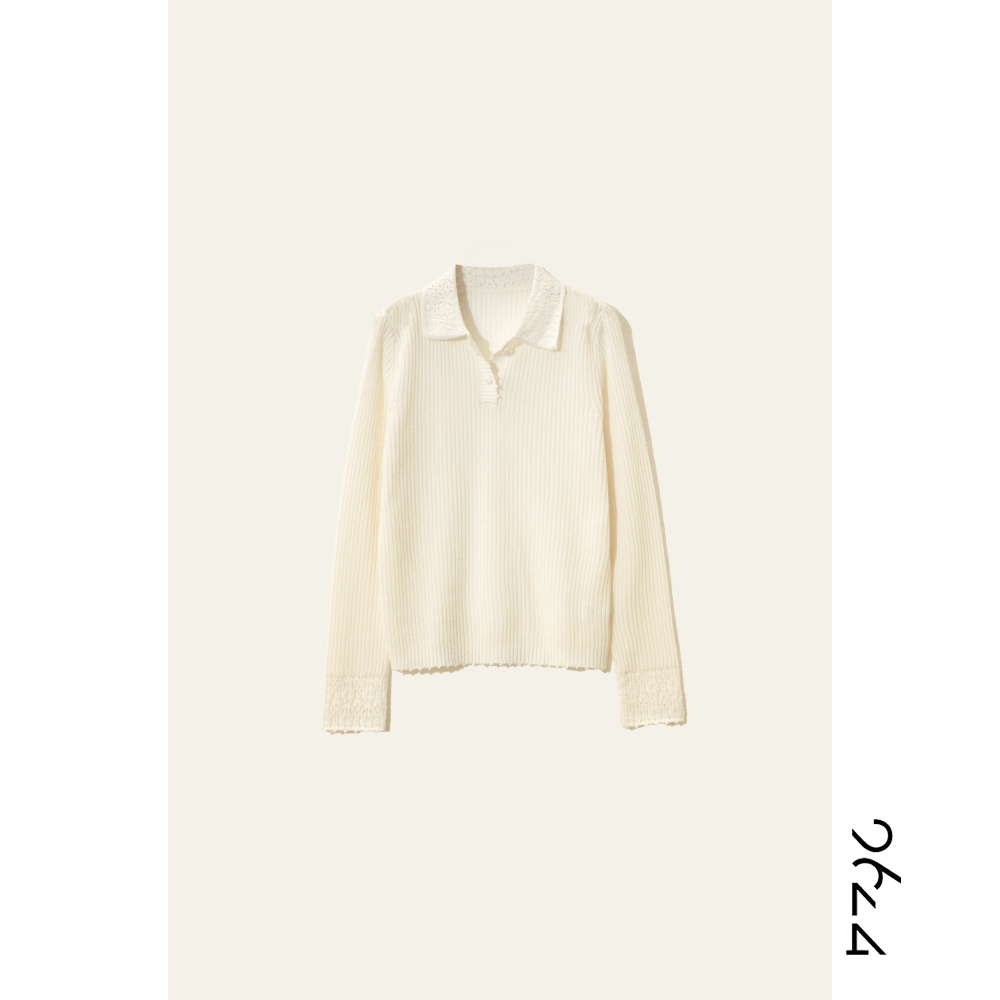 【纽芬兰】羊毛羊绒+天丝超亲肤软糯镂空肌理感女装针织打底衫8941