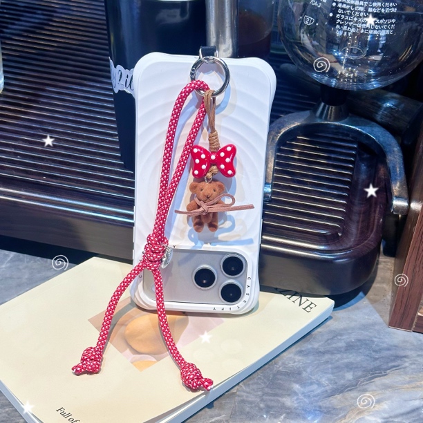 小众可爱手机挂绳毛绒小熊miu系手机挂绳手工绳时尚包包挂件