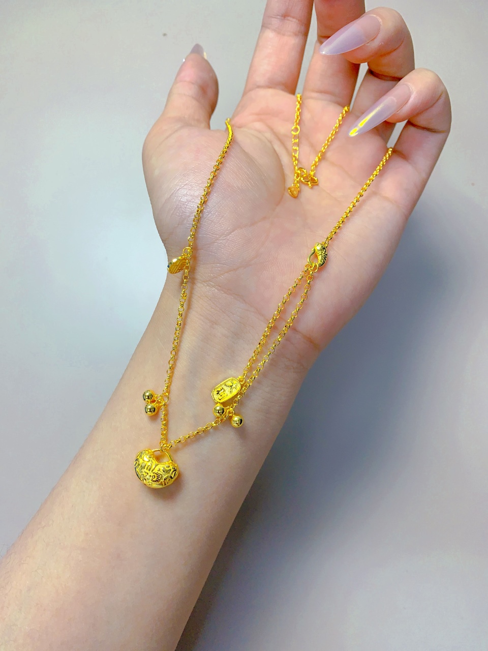 坠链均足银 女士  金锁包套链