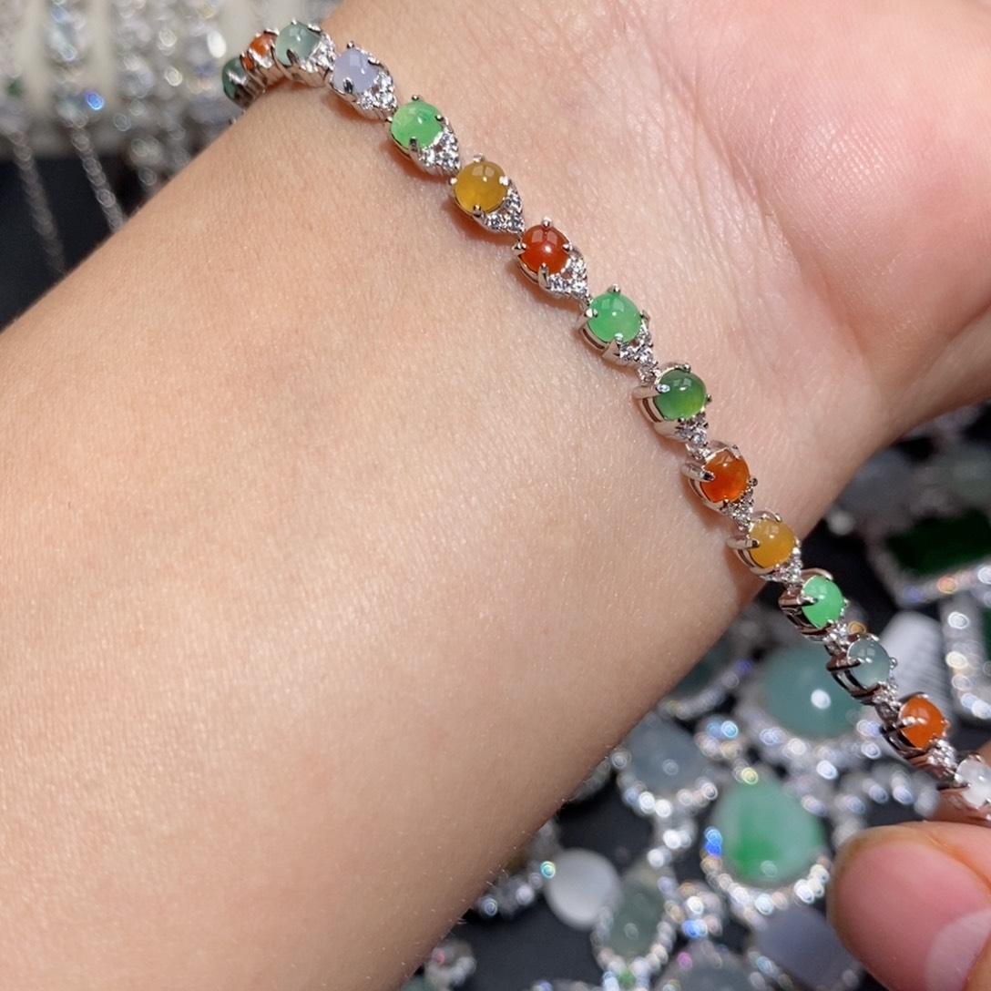 翡翠手链银S925镶嵌n n h k