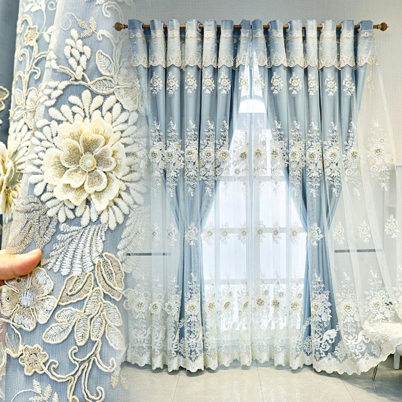 热销新款浮雕立体绣花纱双层遮光布客厅卧室结婚成品阳台定制窗帘