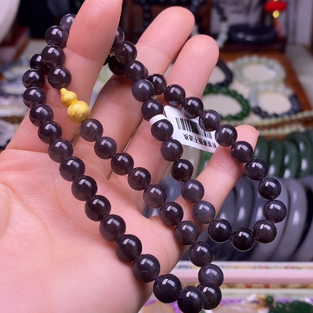 颈饰未镶嵌和田玉浓烟紫8mm项链