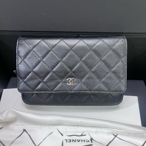 95新 Chanel/香奈儿 黑银荔枝woc单肩包