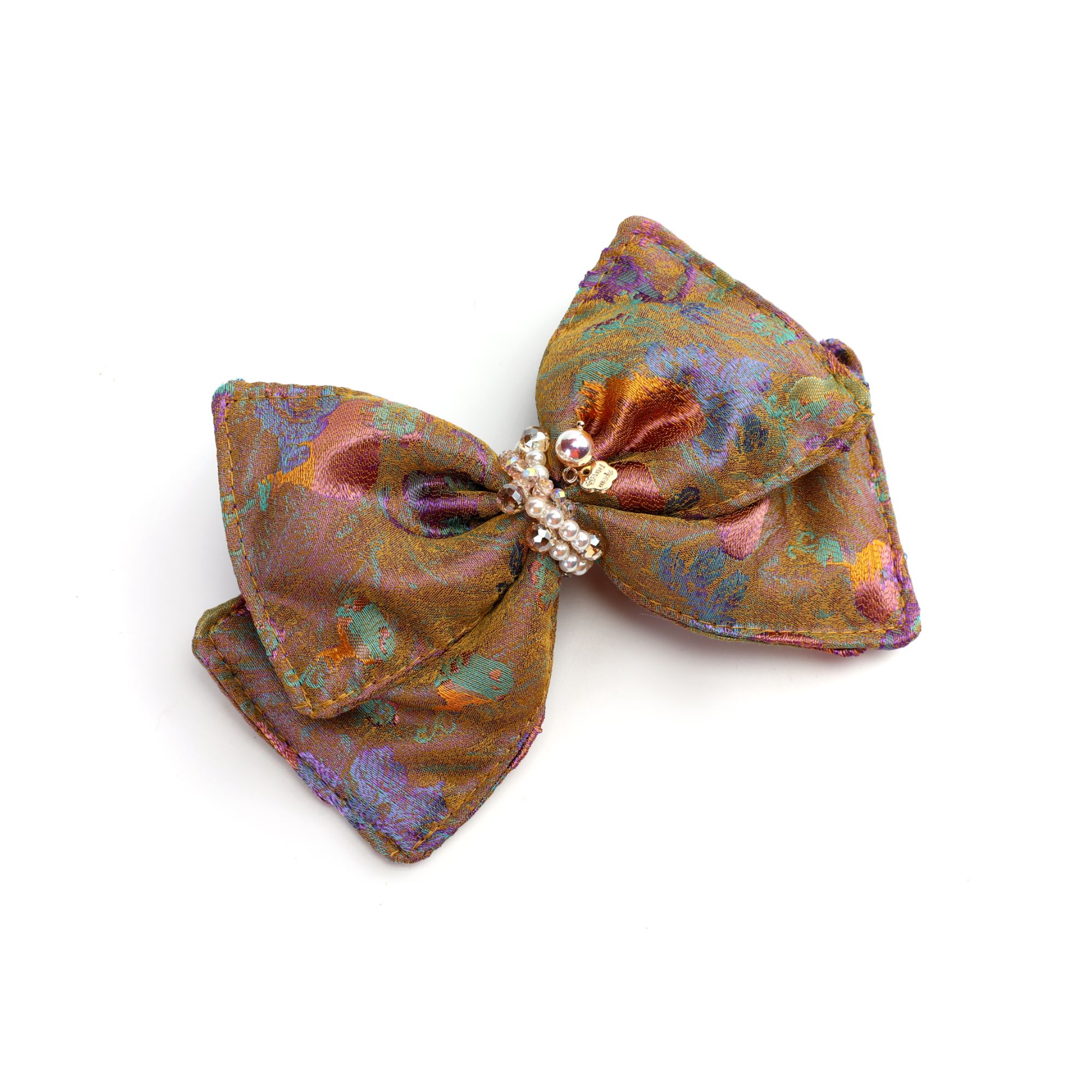 【宝相鎏金】精品珍珠五彩重工苏绣蝴蝶结时尚十公分弹夹WM-1367