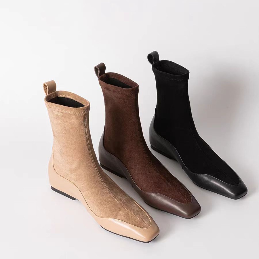 YS870-5复古绒面长筒靴女内增高小方头弹力靴经典百搭短靴瘦瘦靴