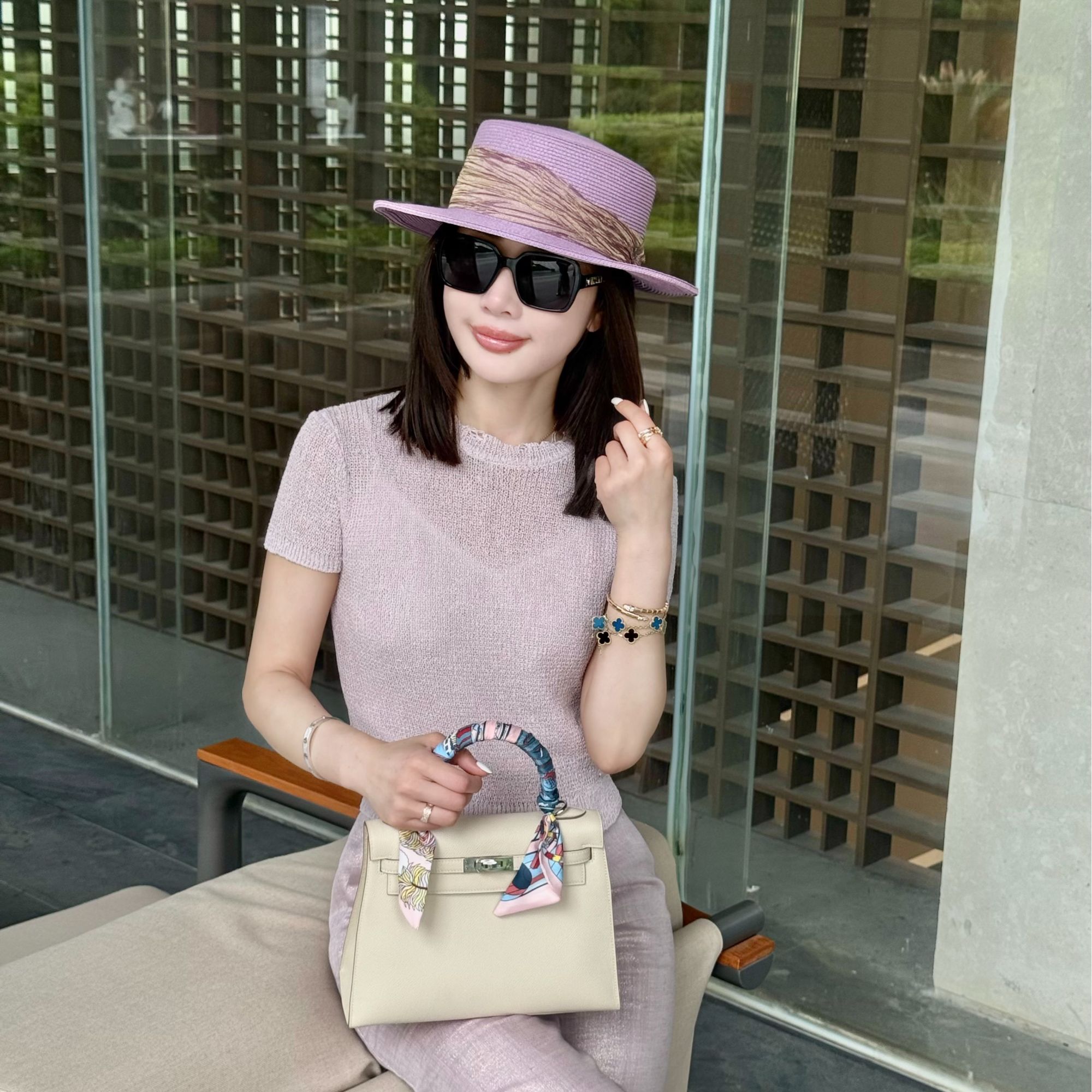 【紫霞.】意大利重磅定制纱线休闲针织衫女上衣时尚短袖T恤夏日浪漫