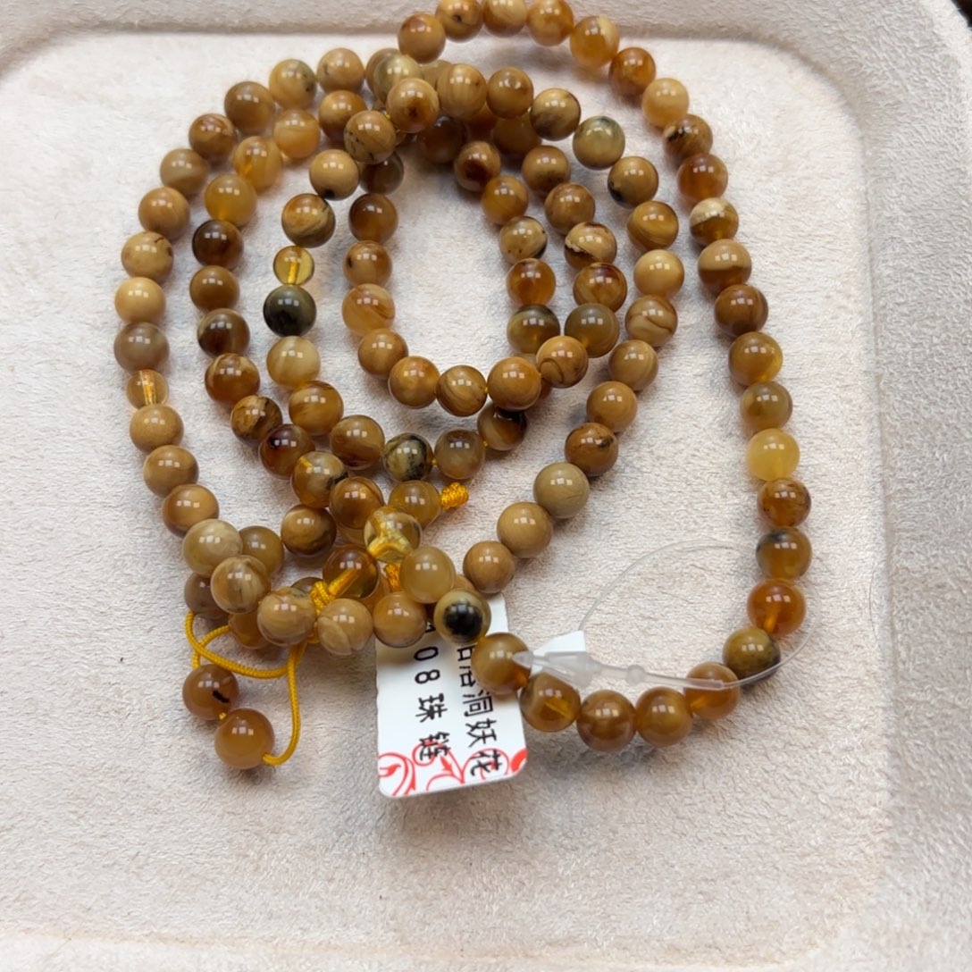 琥珀未镶嵌手链根腊溶洞妖花108卡6