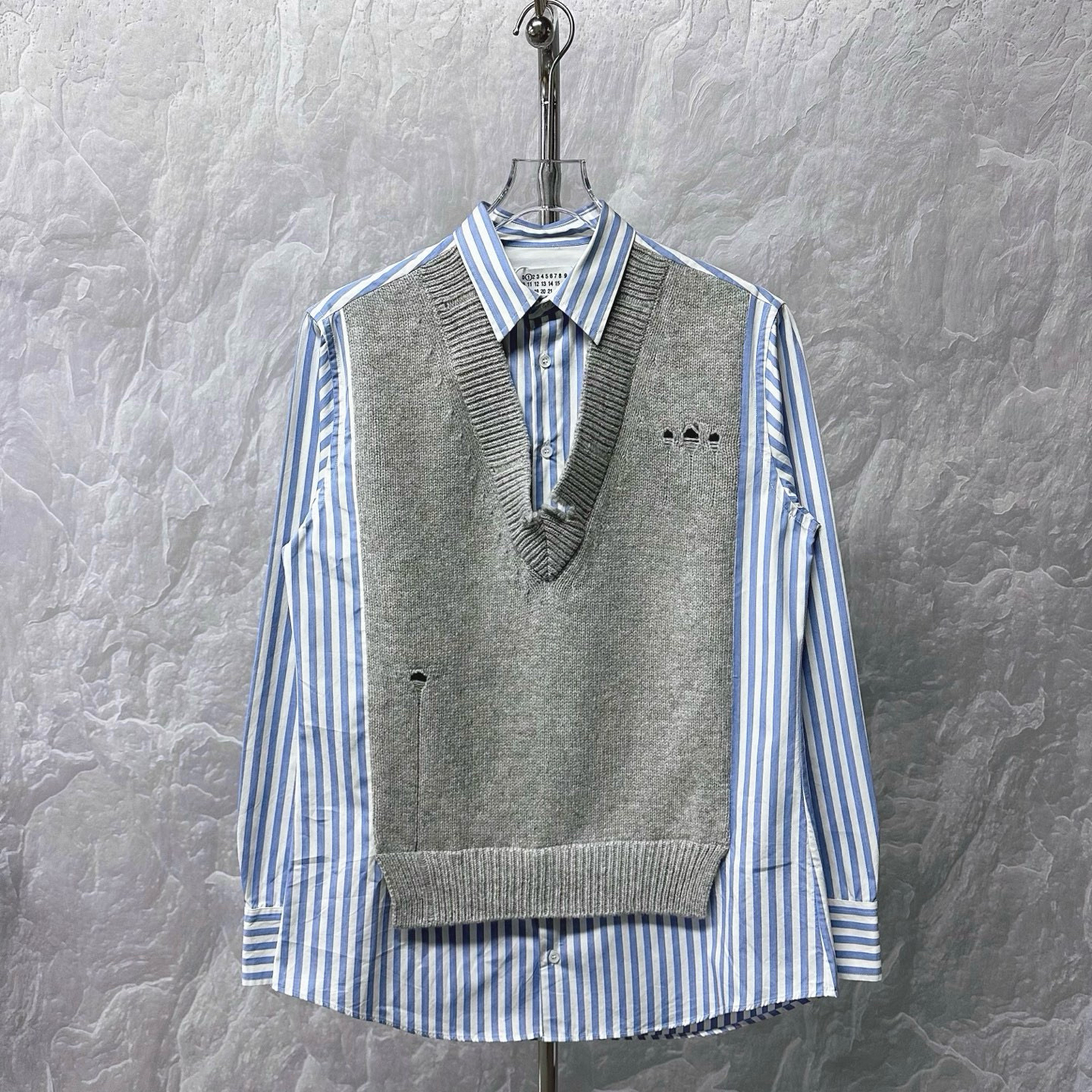99新 Maison Margiela/梅森马吉拉 条纹针织假两件衬衫42码D17154
