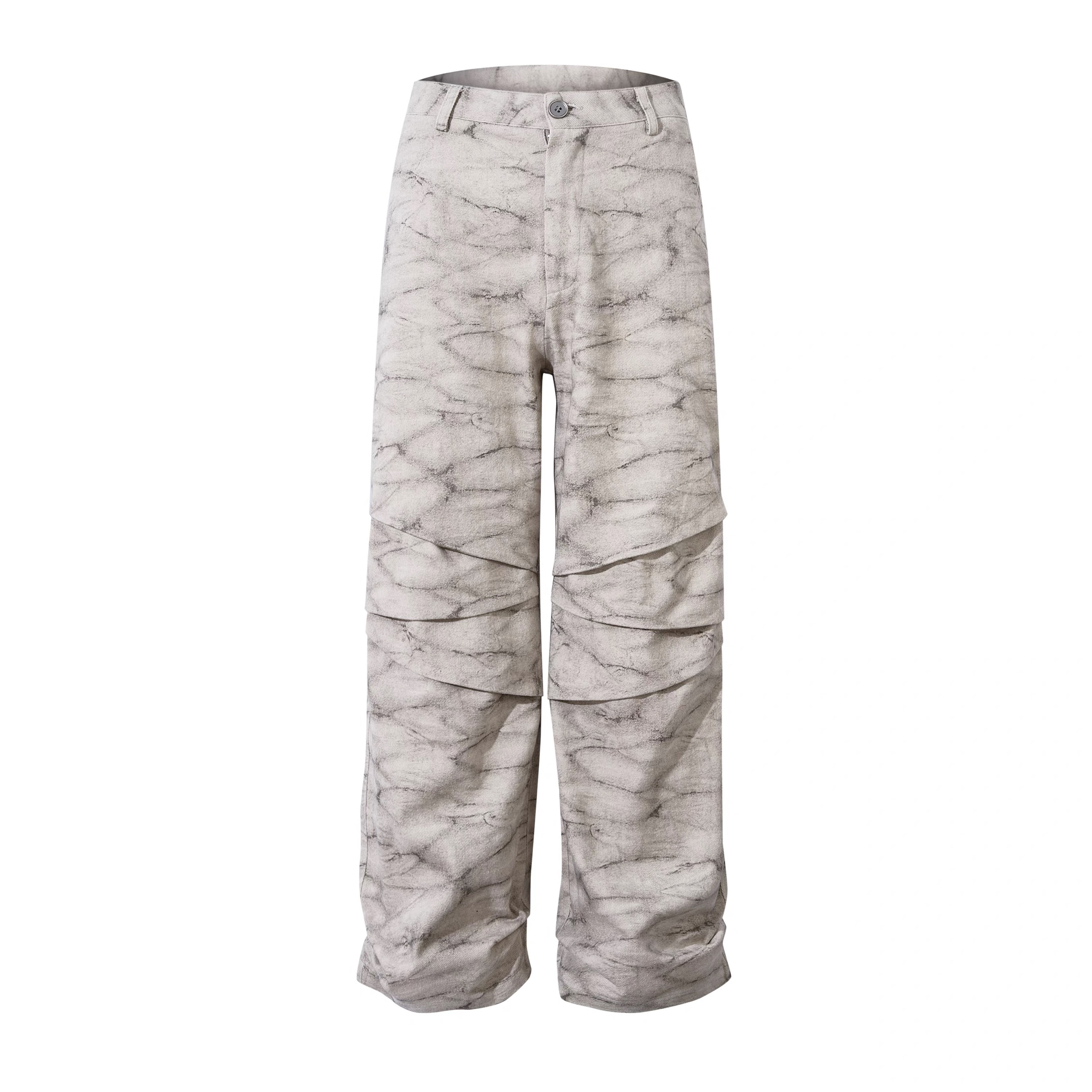 K22 复古大理石暗纹折皱垂感工装裤设计感直筒裤子