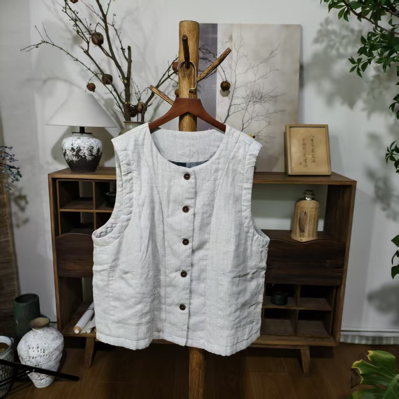 【大梅子推荐】设计款亚麻夹棉马甲JG0311