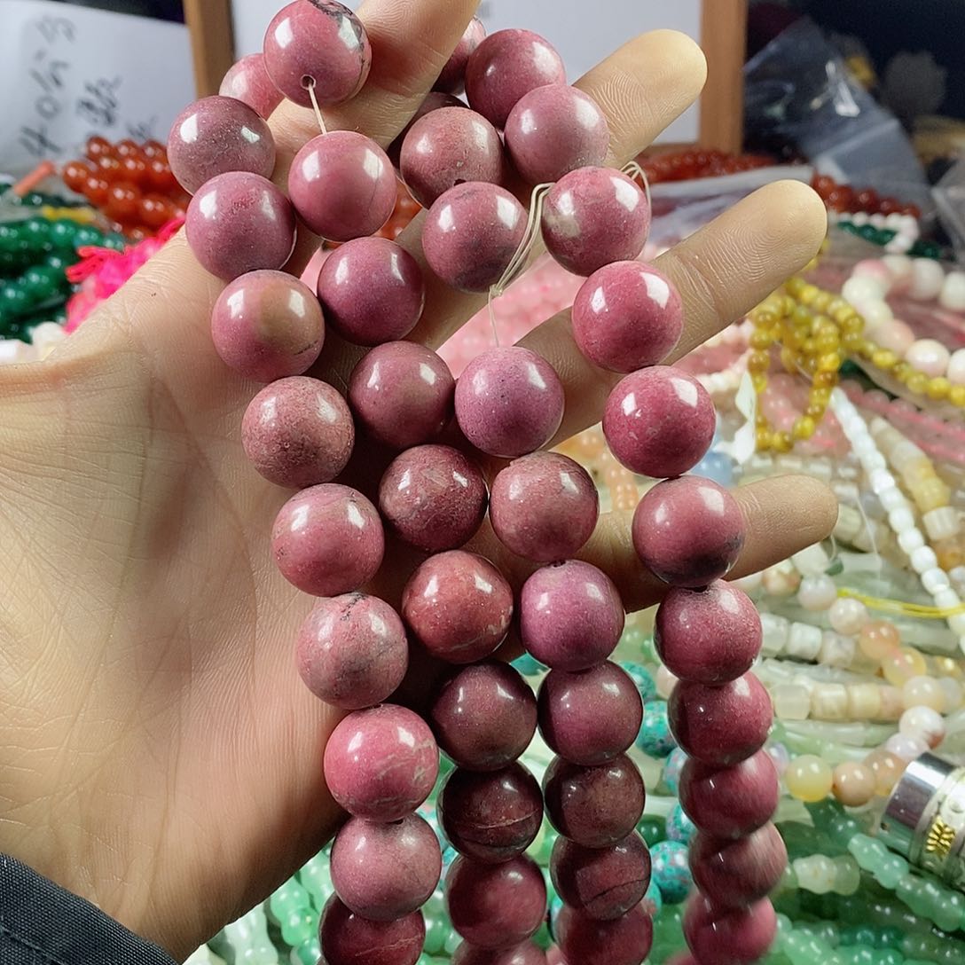 玛瑙/玉髓珠宝半成品合金一条16mm天然老粉蔷薇石A282