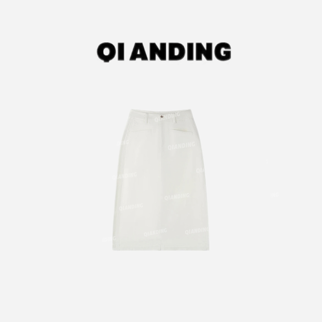 【QIANDING】2025新款“白牛半裙”通勤简约显瘦A字牛仔半身裙25901