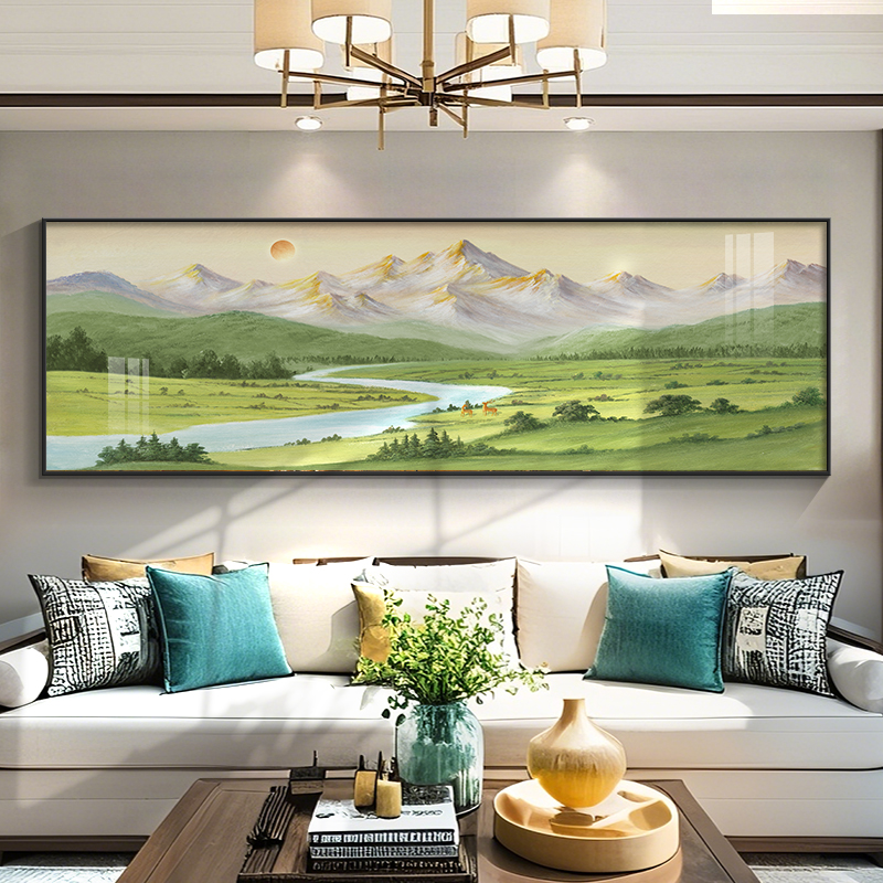 [客厅山水】背靠金山山水画客厅挂画轻奢沙发背景墙装饰画风景壁画