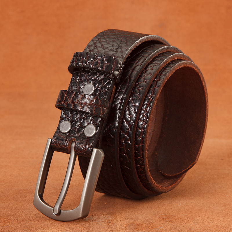 男士真皮皮带百搭厚实针扣牛皮腰带休闲复古裤带中青年真牛皮皮带