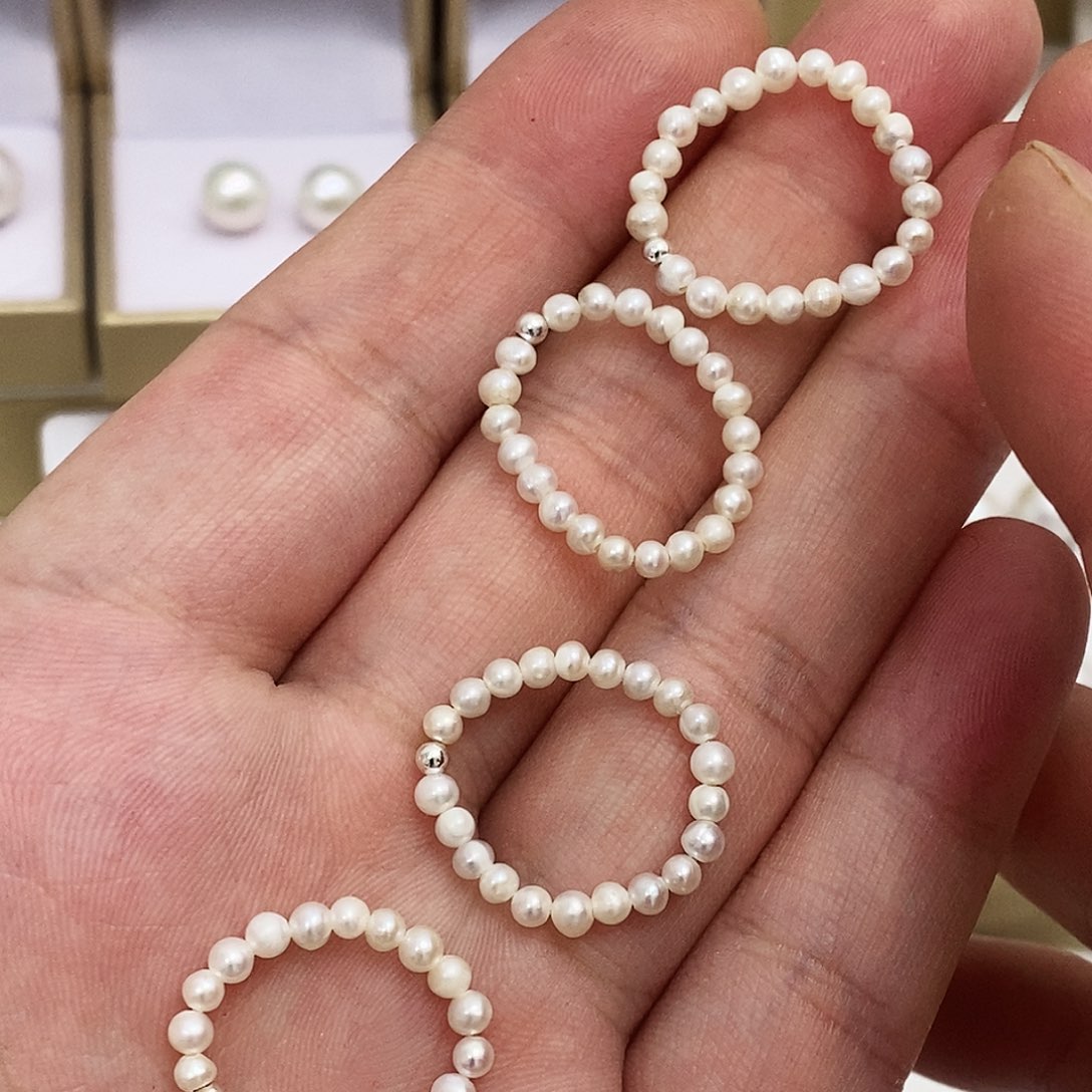 3m微瑕珍珠戒圈淡水珍珠银S925镶嵌