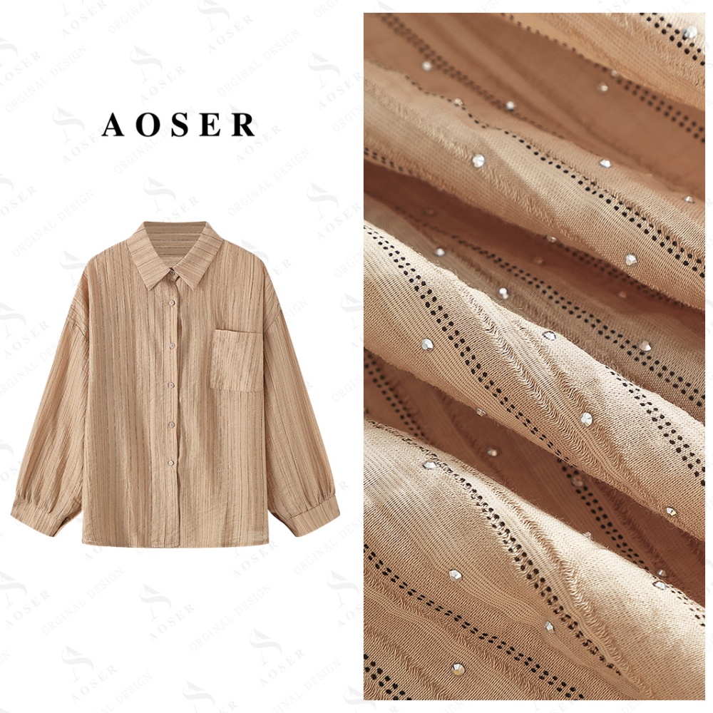 AOSER韩版镶钻百搭时尚翻领女装休闲衬衣9968